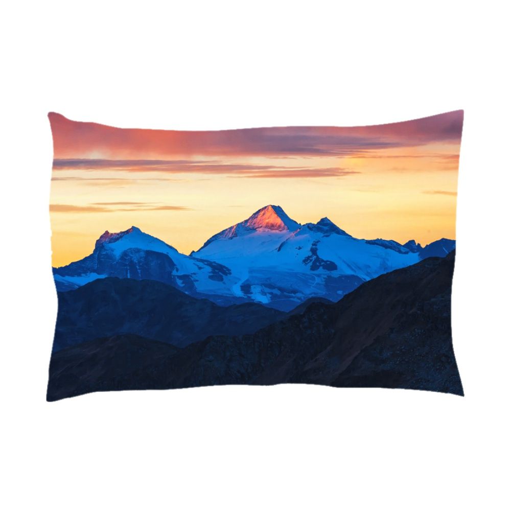 Tiroler Zirbenkissen mit Fotodruck: Berglandschaft im Abendrot, 30x20cm