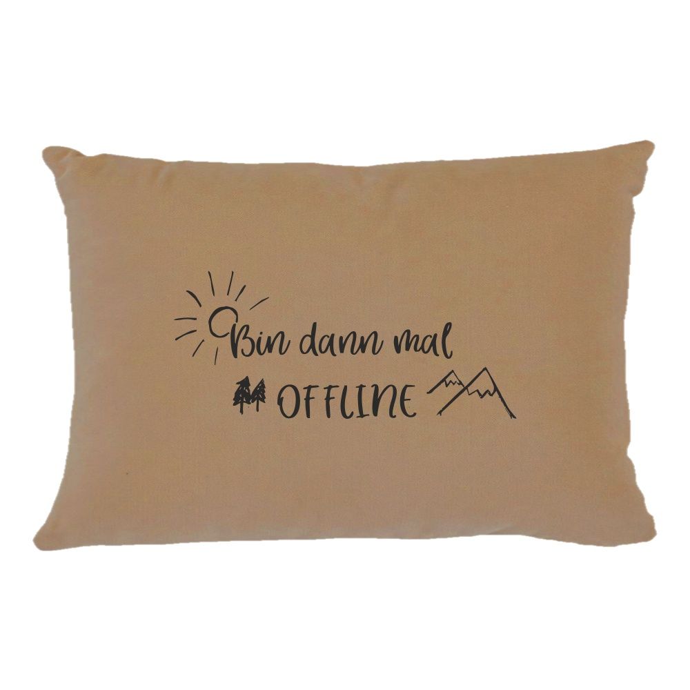 Tiroler Zirben-Entschleunigungskissen: "Bin dann mal Offline", beige, 30x20cm